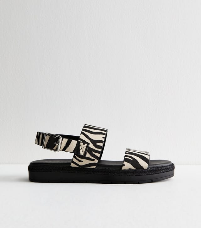 New Look Women's Wide Fit Black Faux Suede Zebra Print Flatform Sandals Vegan New Look - 3