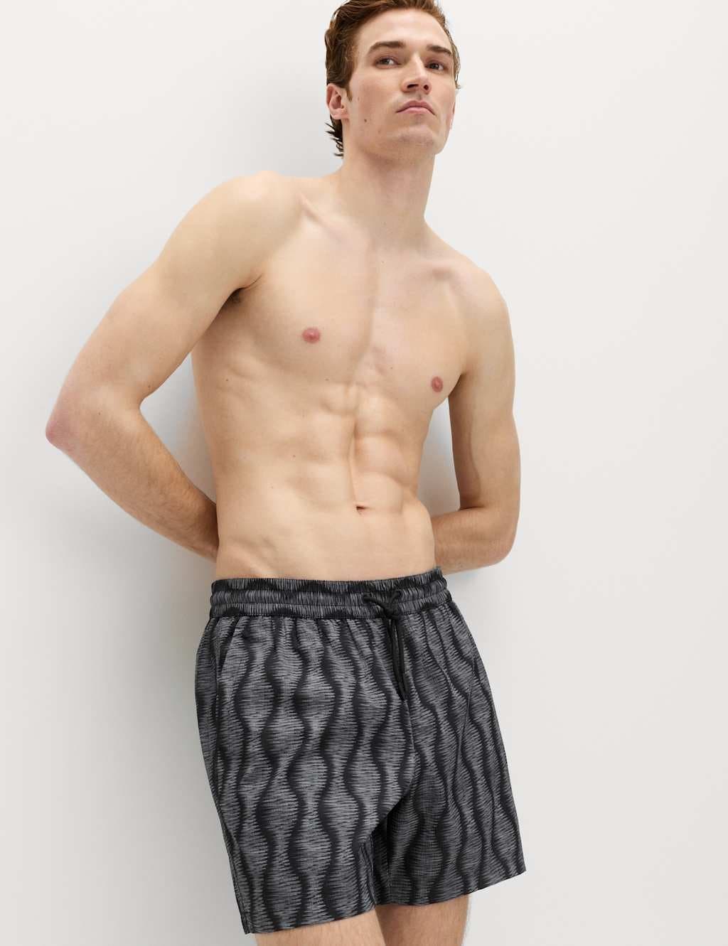 Marks & Spencer M&S Quick Dry Printed Swim Shorts Black Mix