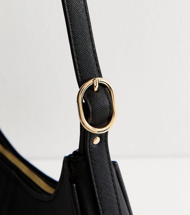 New Look Black Grained Faux Leather Oval Buckle Shoulder Bag Vegan New Look - 3