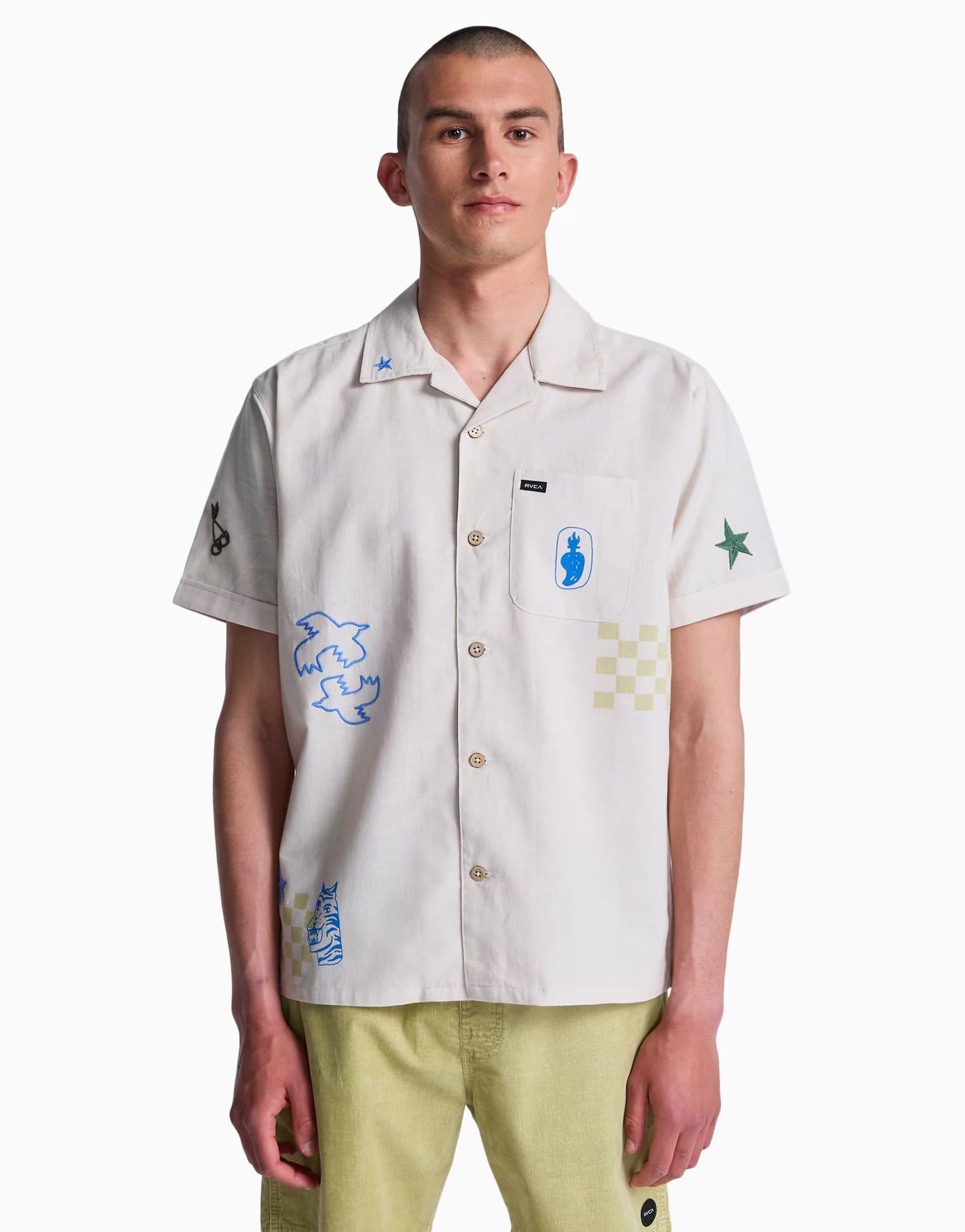 ASOS RVCA Antonia figueiredo elements short sleeve shirt in moonbeam
