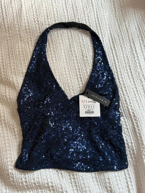 ASOS navy sequin halterneck