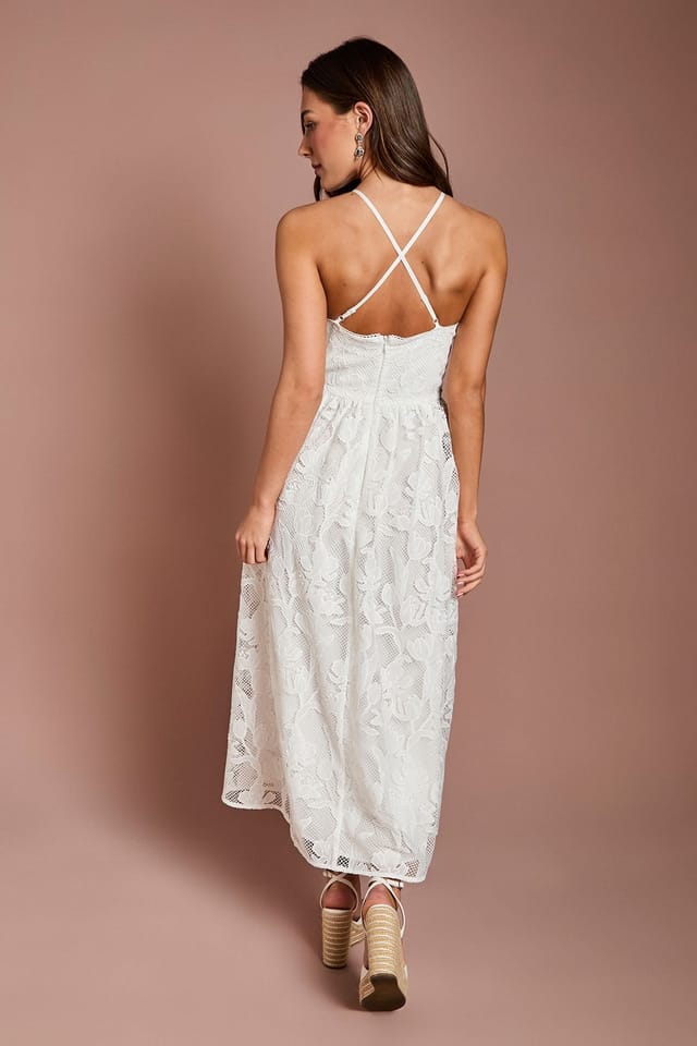 Coast Coast Women's Halter Neck Lace Midi Dress in Ivory - 3