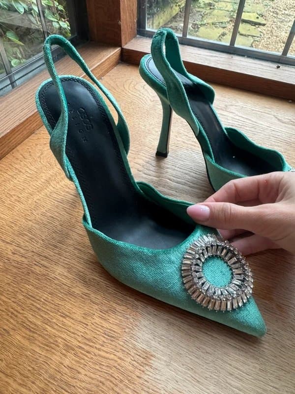 ASOS ASOS Velvet Green Embellished Shoes UK 5