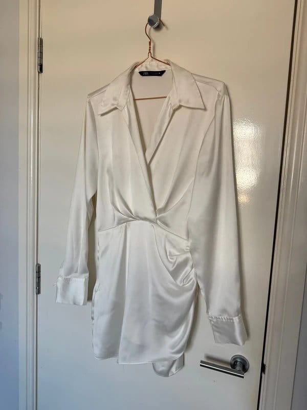 Zara White Silk-Look Wrap Top