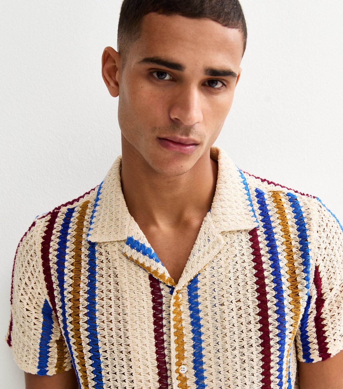 New Look Men's Multicoloured Regular Striped Textured Short Sleeve Shirt New Look - 2