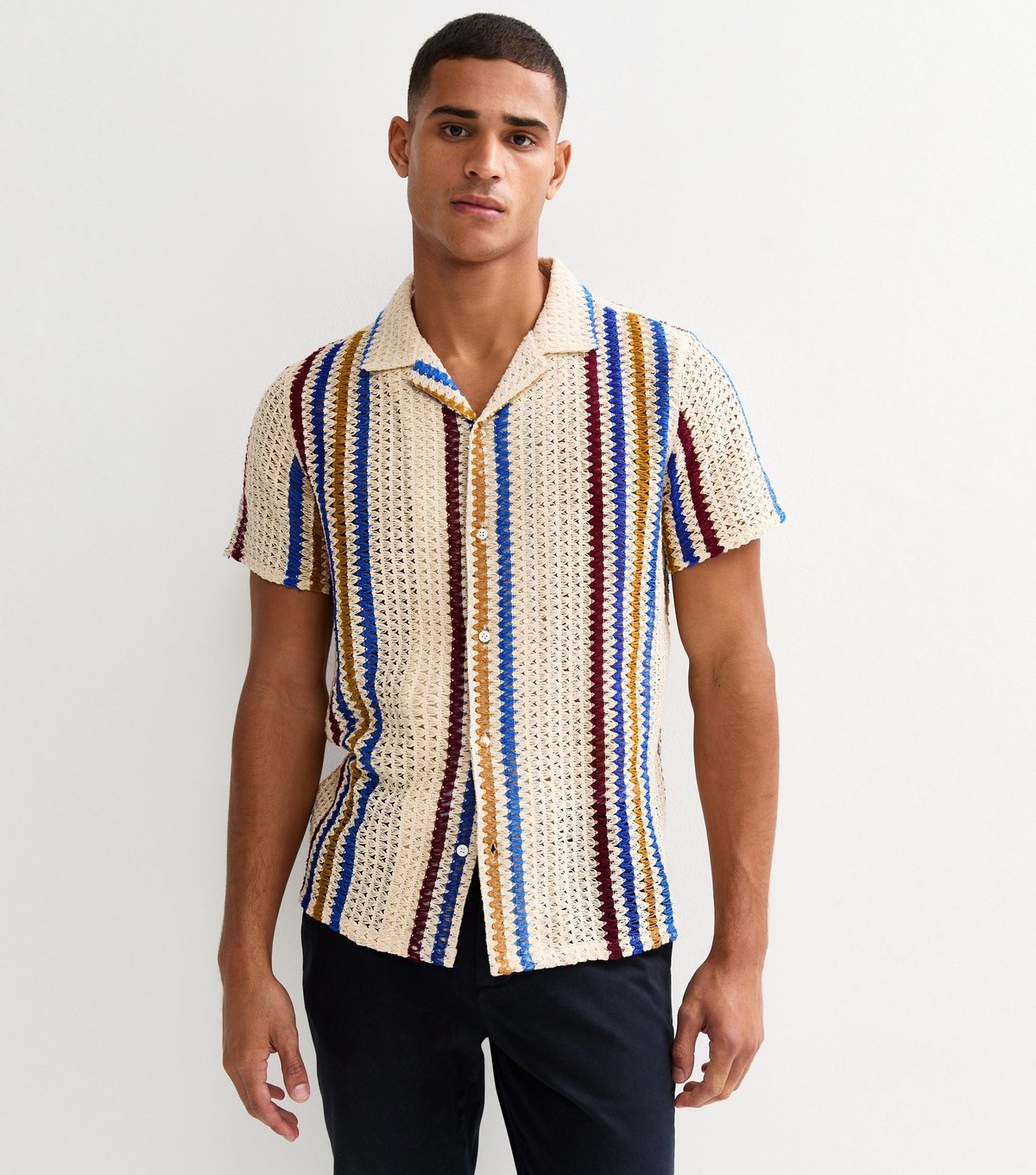 New Look Men's Multicoloured Regular Striped Textured Short Sleeve Shirt New Look - 3