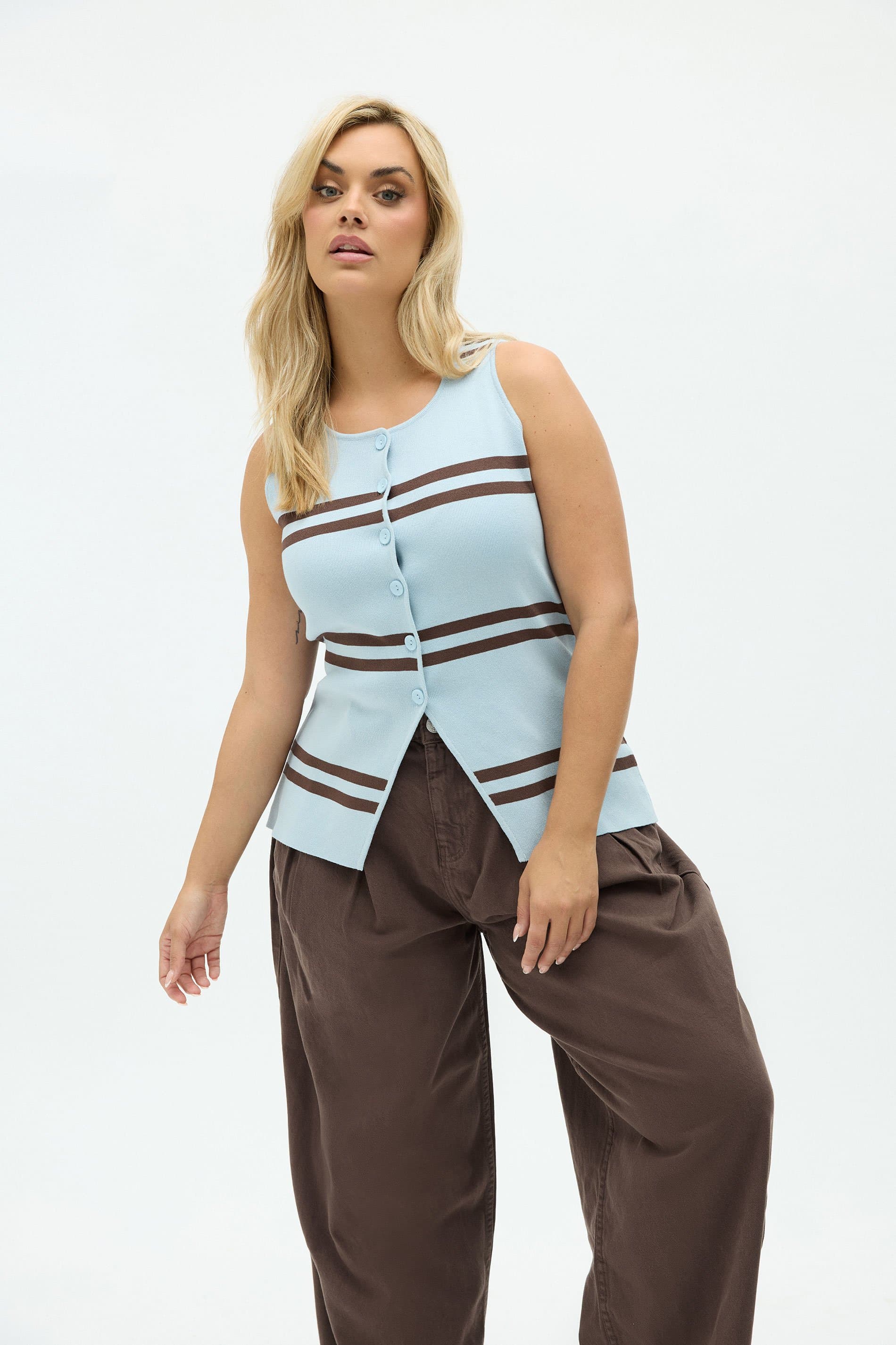 Limited Collection Plus Size Blue Stripe Waistcoat