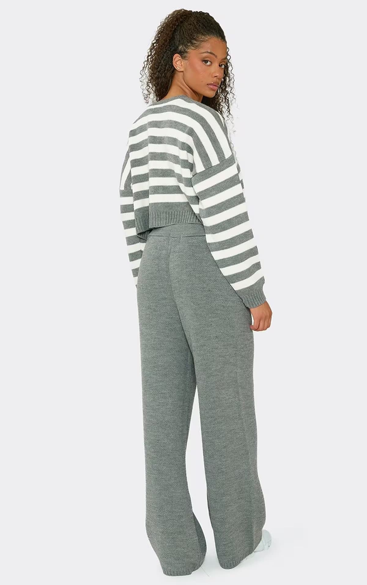 EGO EGO Grey Knit Low Rise Wide Leg Trousers