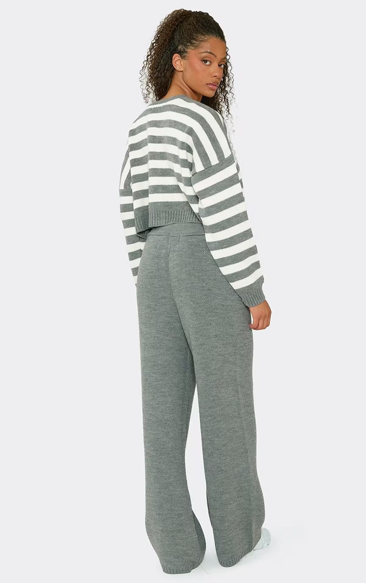 EGO Grey Knit Low Rise Wide Leg Trousers