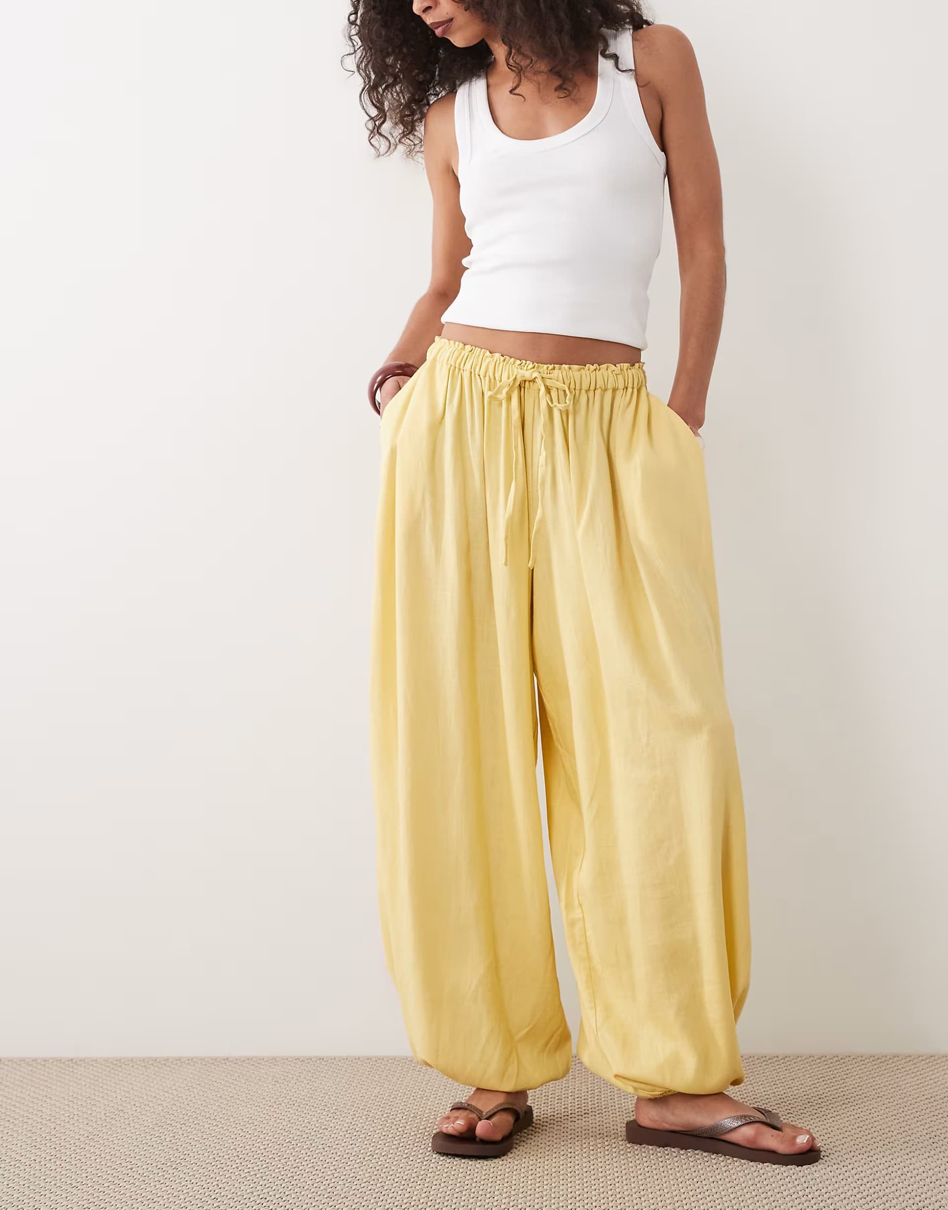 ASOS ASOS DESIGN pull on balloon trousers in linen mix in buttermilk