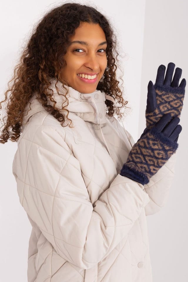 Love Lace Love Lace Women's Smooth Knit Insulated Warm Touchscreen Gloves with Flower Stitch in Navy - 2