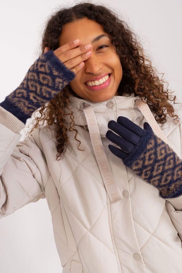 Love Lace Love Lace Women's Smooth Knit Insulated Warm Touchscreen Gloves with Flower Stitch in Navy - 3