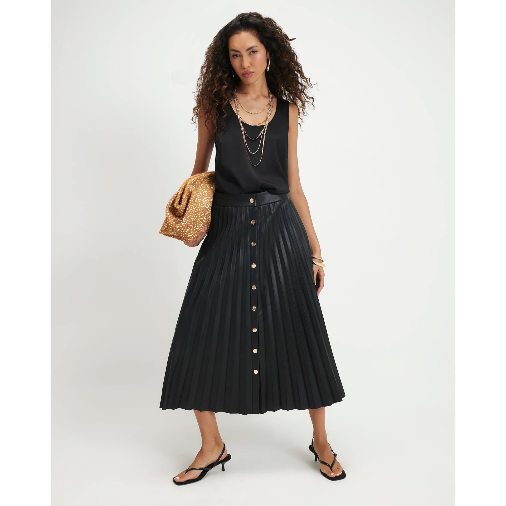 River Island River Island Womens Black Popper Front Pleated Midi Skirt