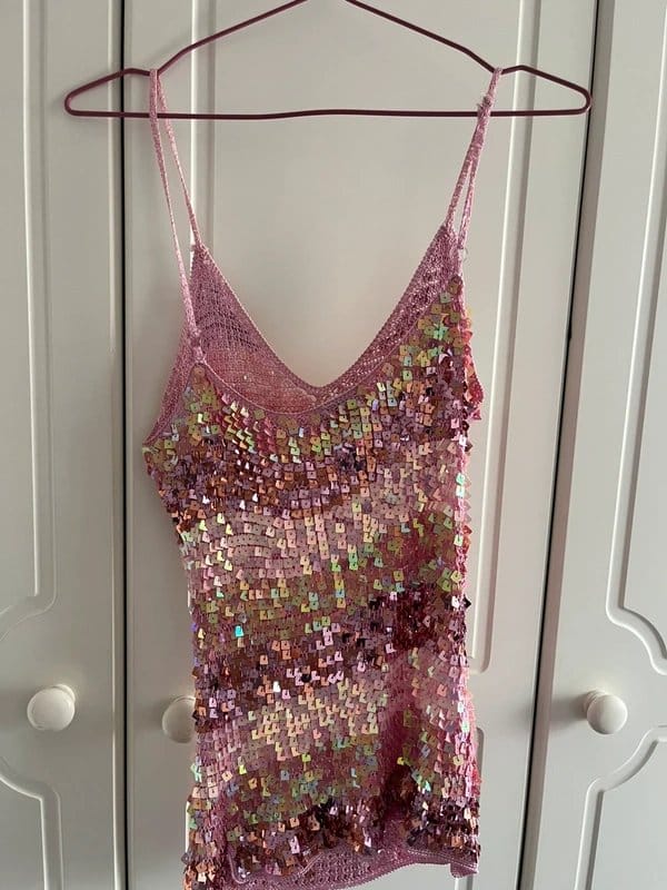 New Look Pink Sequin Strappy Top