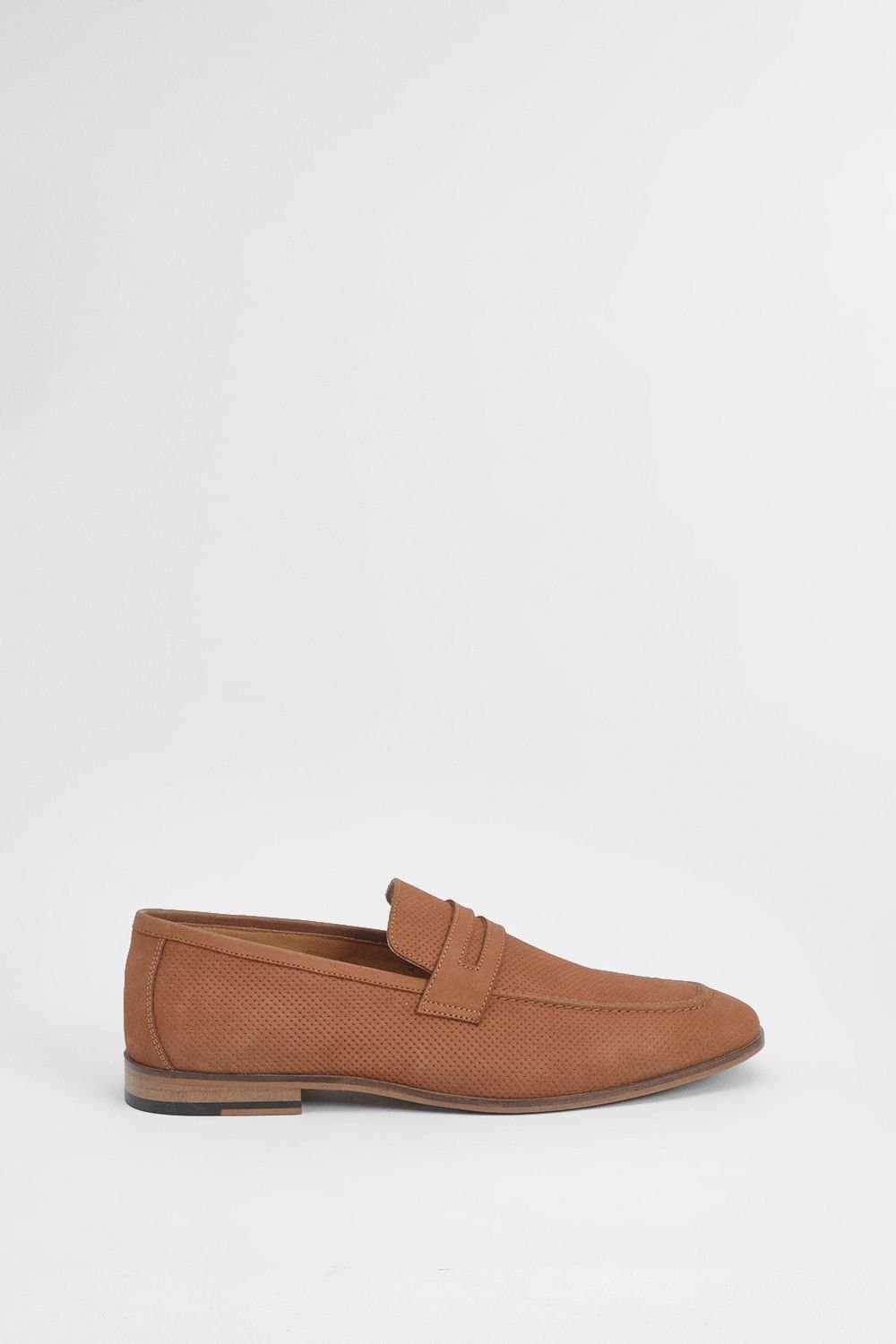 Burton Burton Men's Tan Perforated Leather Penny Loafers