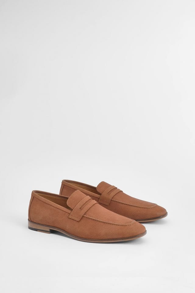 Burton Burton Men's Tan Perforated Leather Penny Loafers - 3