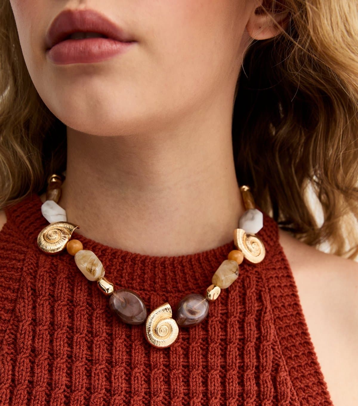 New Look Brown Mixed Resin and Shell Necklace New Look