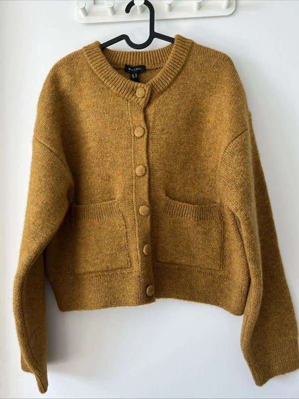 New Look New look - knit crew neck bomber cardigan - size m - brown