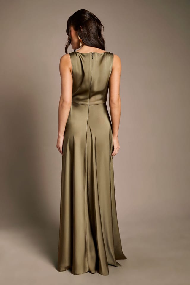 Coast Coast Women's Honoured Sleeveless Cowl Neck Satin Maxi Bridesmaid Dress in Olive - 3