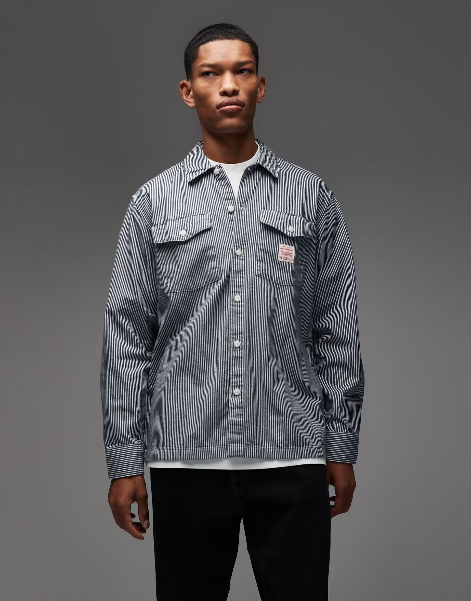 ASOS Levi's Workwear Capsule label logo stripe denim worker shirt in navy