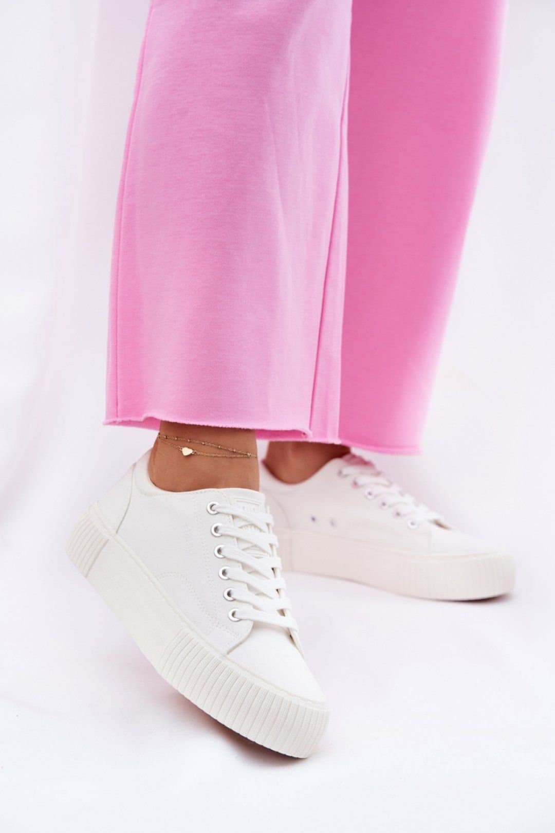 Love Lace Love Lace White Platform Textile Sneakers