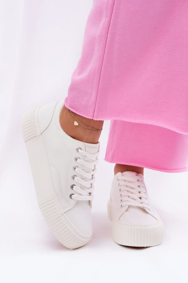 Love Lace Love Lace Women's Big Star Platform Textile Sneakers for Everyday Comfort in White - 3