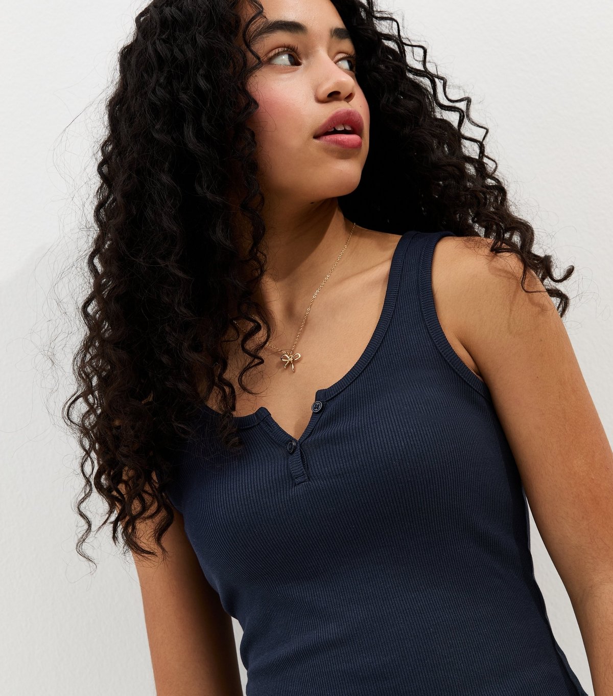 New Look Girls' Navy Button Placket Vest Top New Look - 2