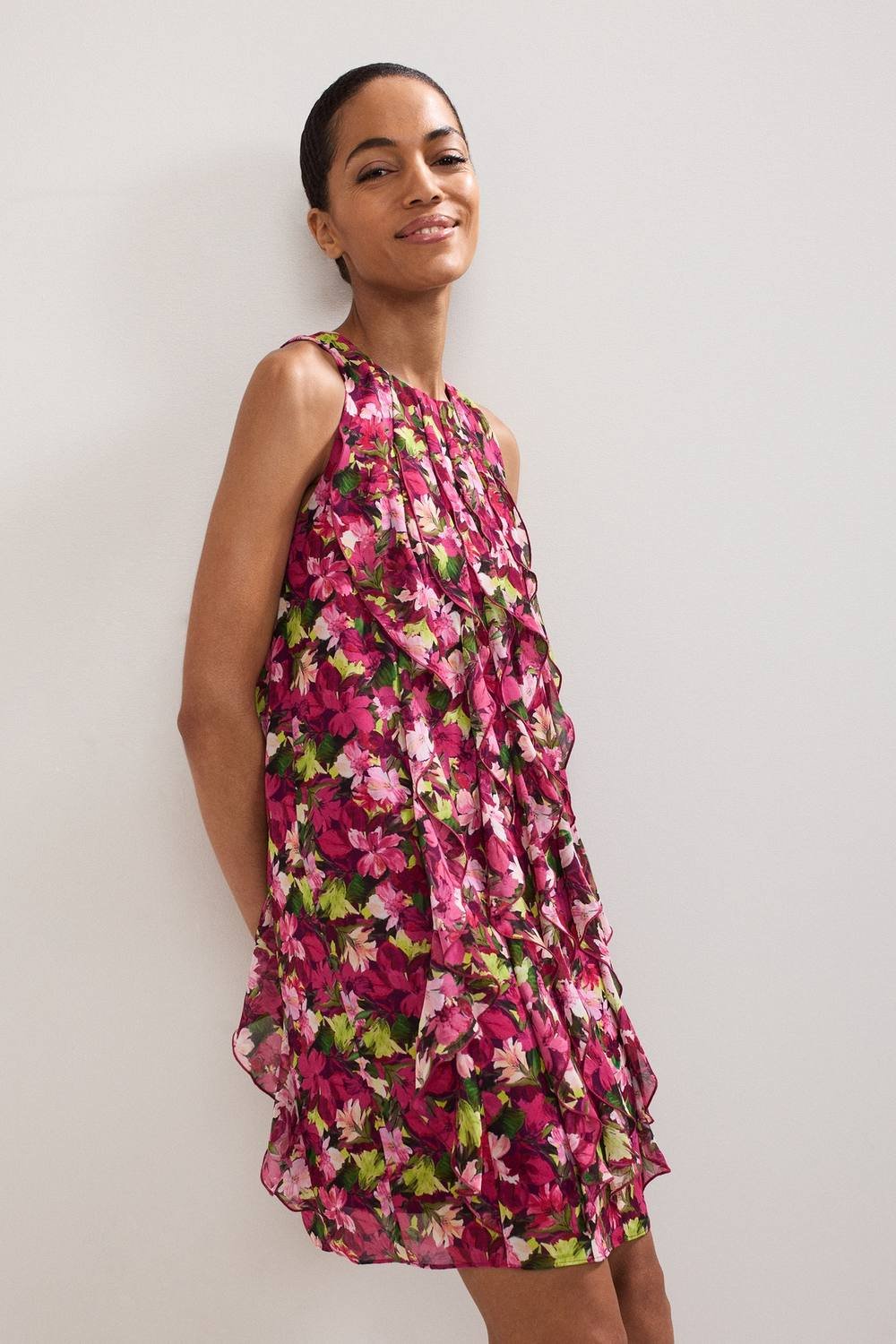 Phase Eight Phase Eight Women's Cleo Ruffle Printed Dress in Fuchsia - 3