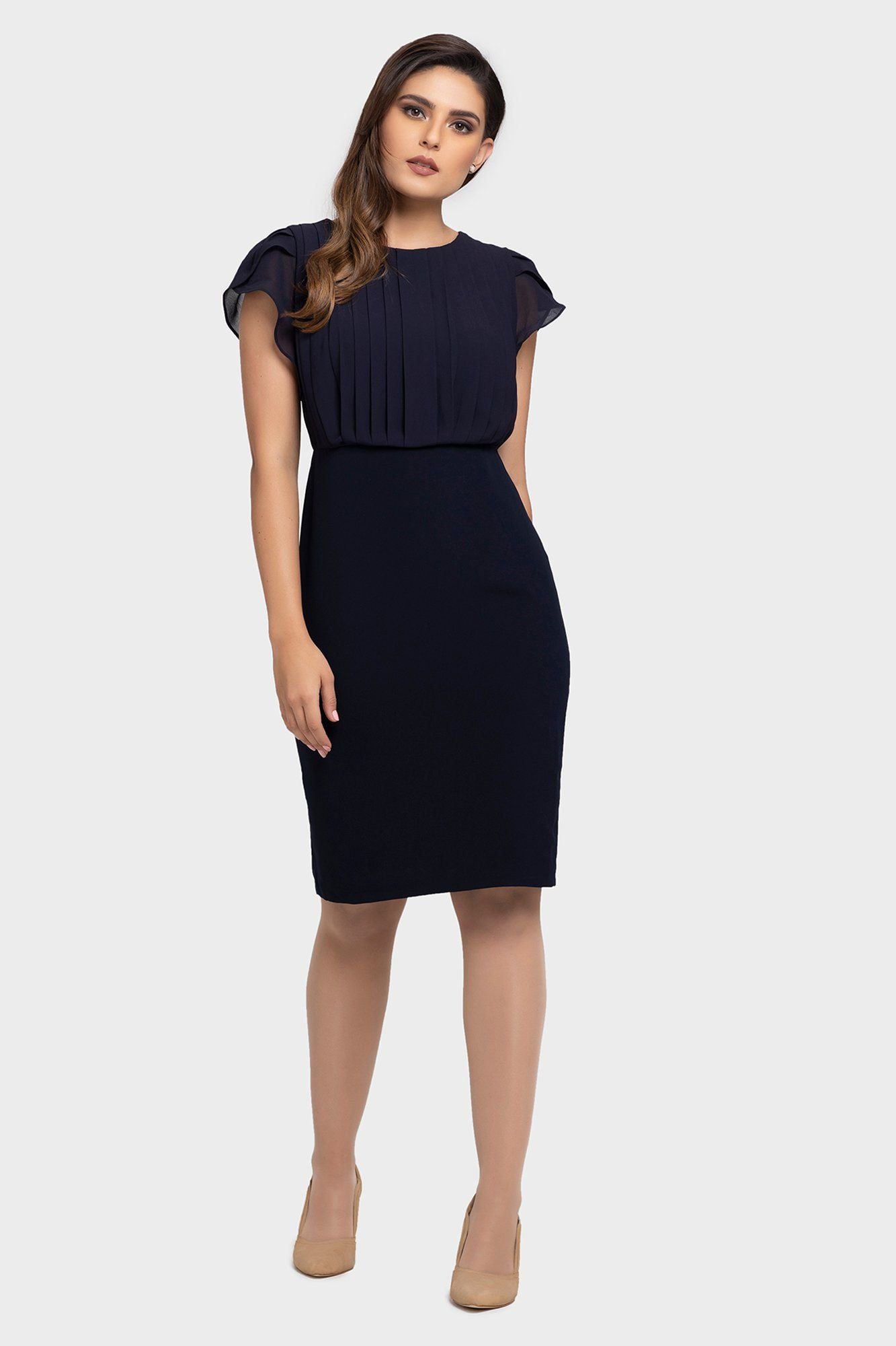 LBV Fashion LBV Fashion Women's Pleated Tulip Sleeve Chiffon Dress in Dark Navy - 4
