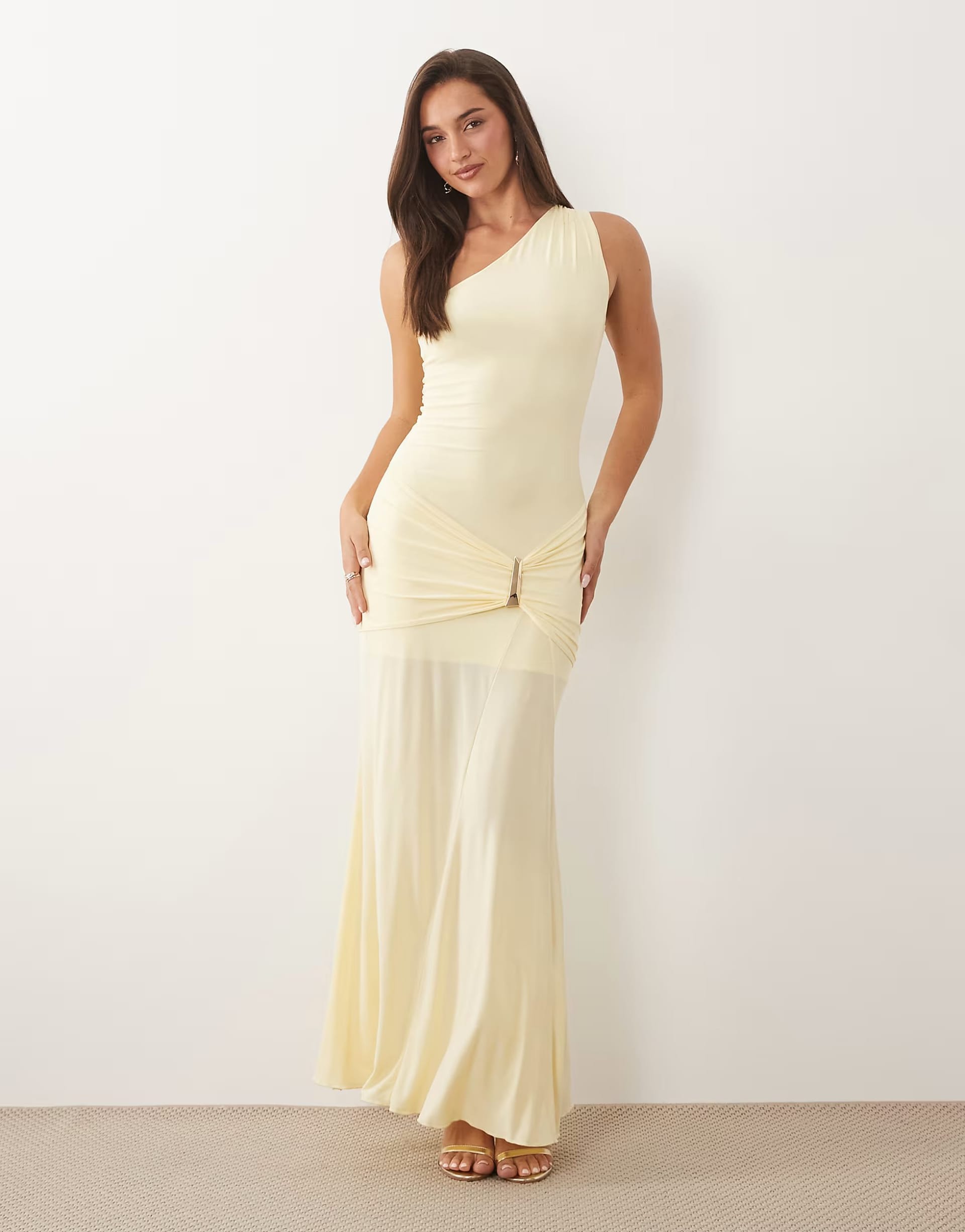ASOS Fashionkilla Lemon One-Shoulder Maxi Dress