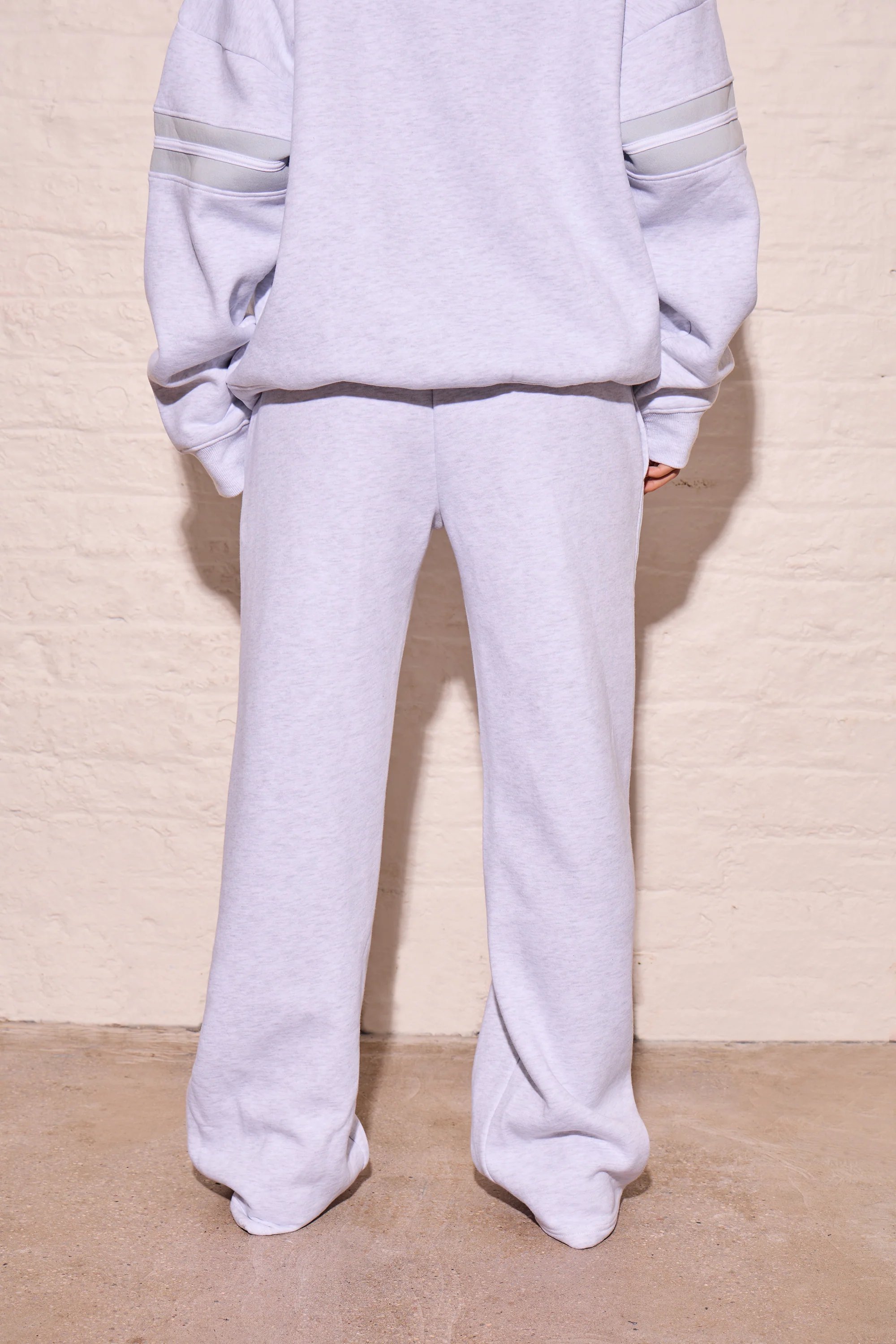 Kaiia Kaiia Side Stripe Wide Leg Joggers Light Grey Marl & Dusty Blue - 4