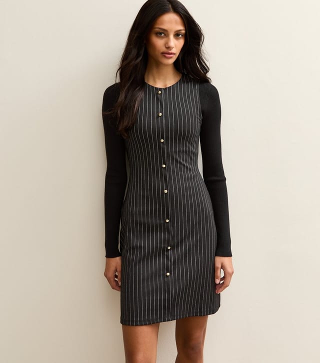 New Look Women's Black Pinstripe Button Up Mini Dress New Look - 3