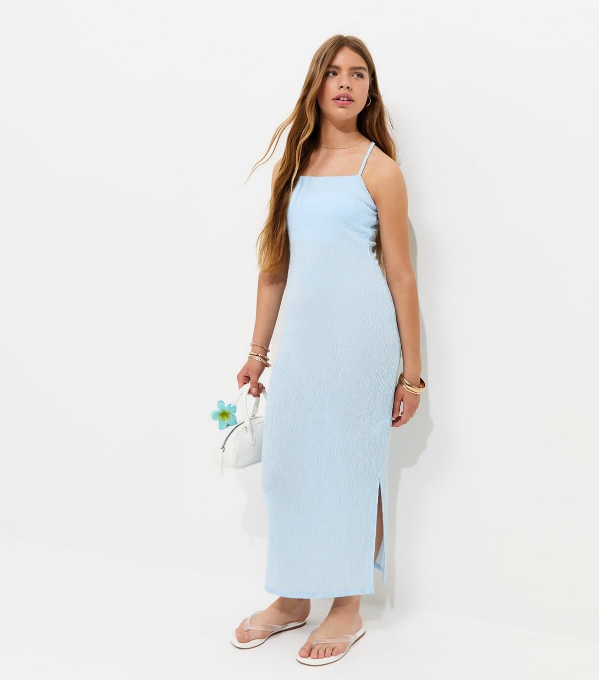 New Look Girls' Light Blue Textured Jersey Halter Maxi Dress New Look