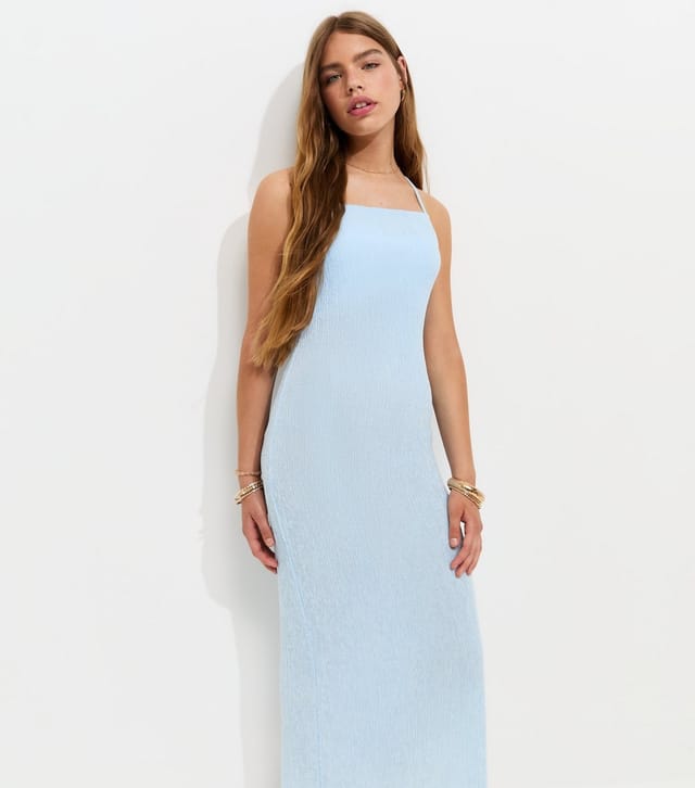 New Look Girls' Light Blue Textured Jersey Halter Maxi Dress New Look - 3