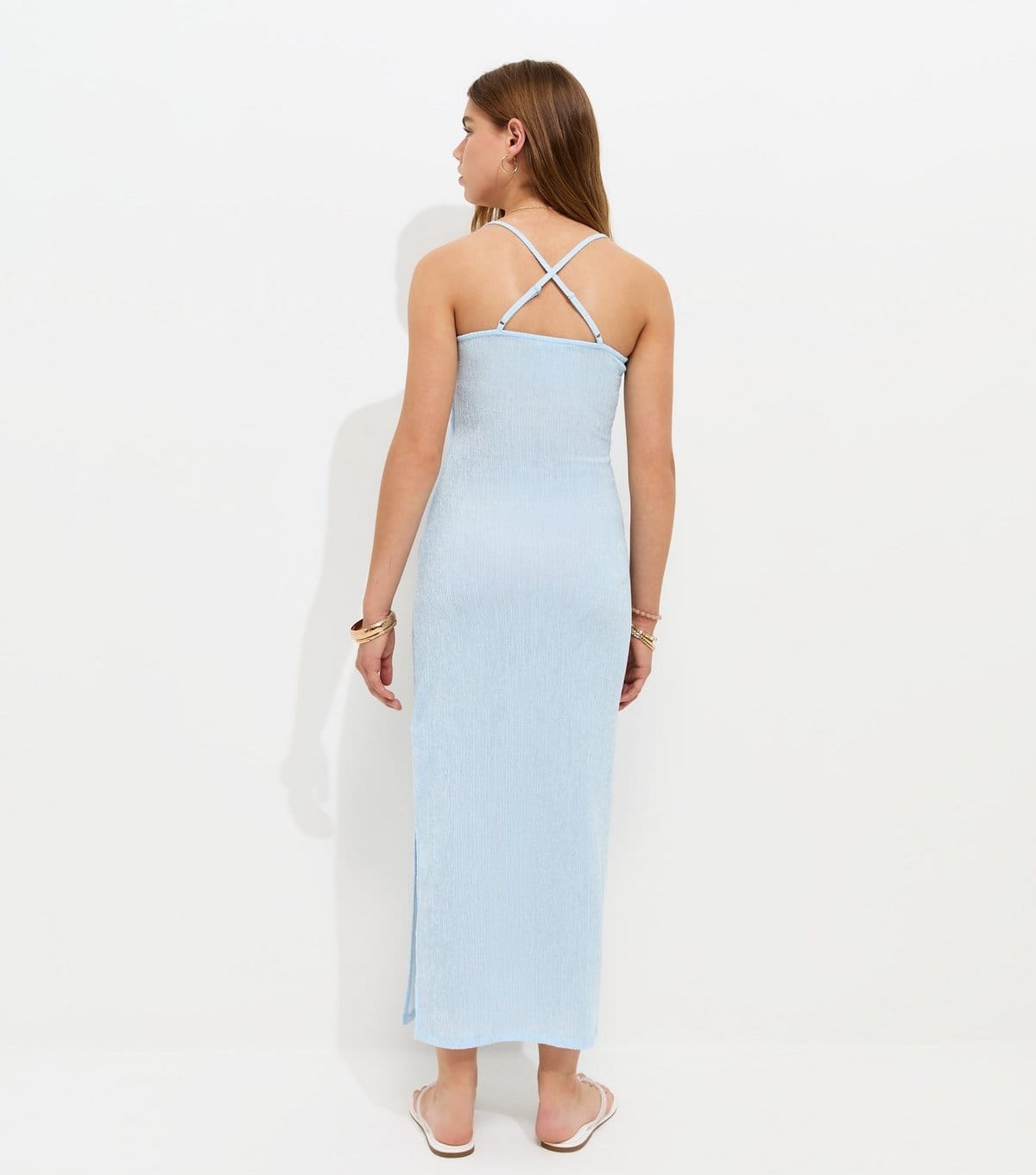 New Look Girls' Light Blue Textured Jersey Halter Maxi Dress New Look - 4