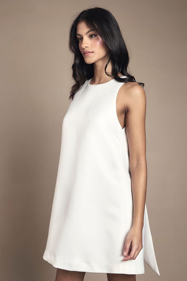 Coast Coast Women's Petite Bow Structured Satin Bridal Mini Dress in Ivory - 2