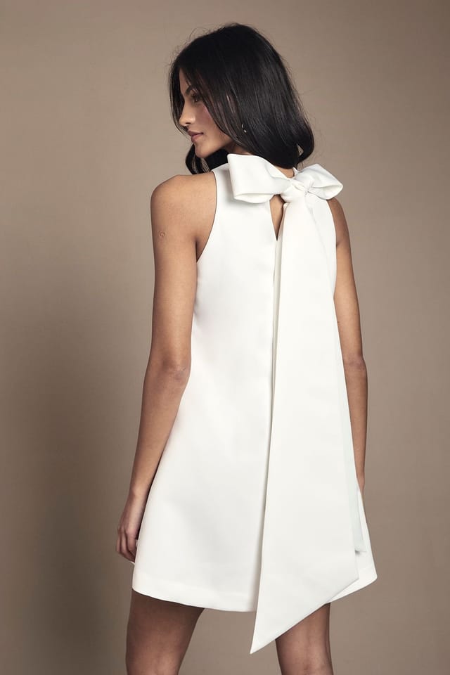 Coast Coast Women's Petite Bow Structured Satin Bridal Mini Dress in Ivory - 3