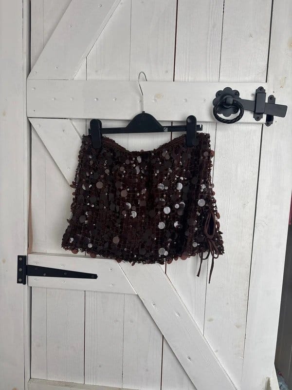 Bershka Brown Embellished Sequin Skirt