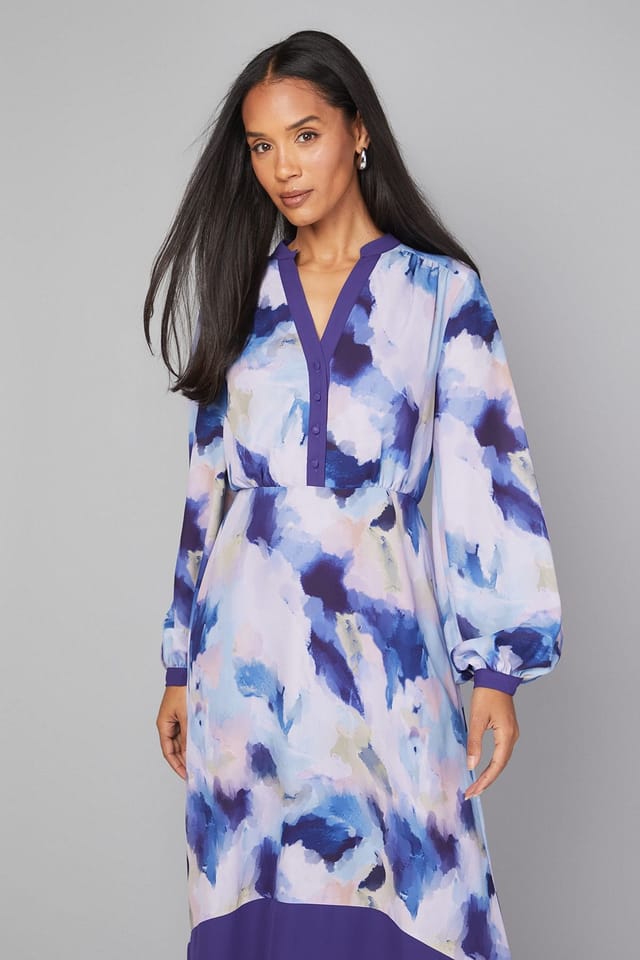 Wallis Wallis Women's Abstract Belted Contrast Midi Dress in Blue - 2