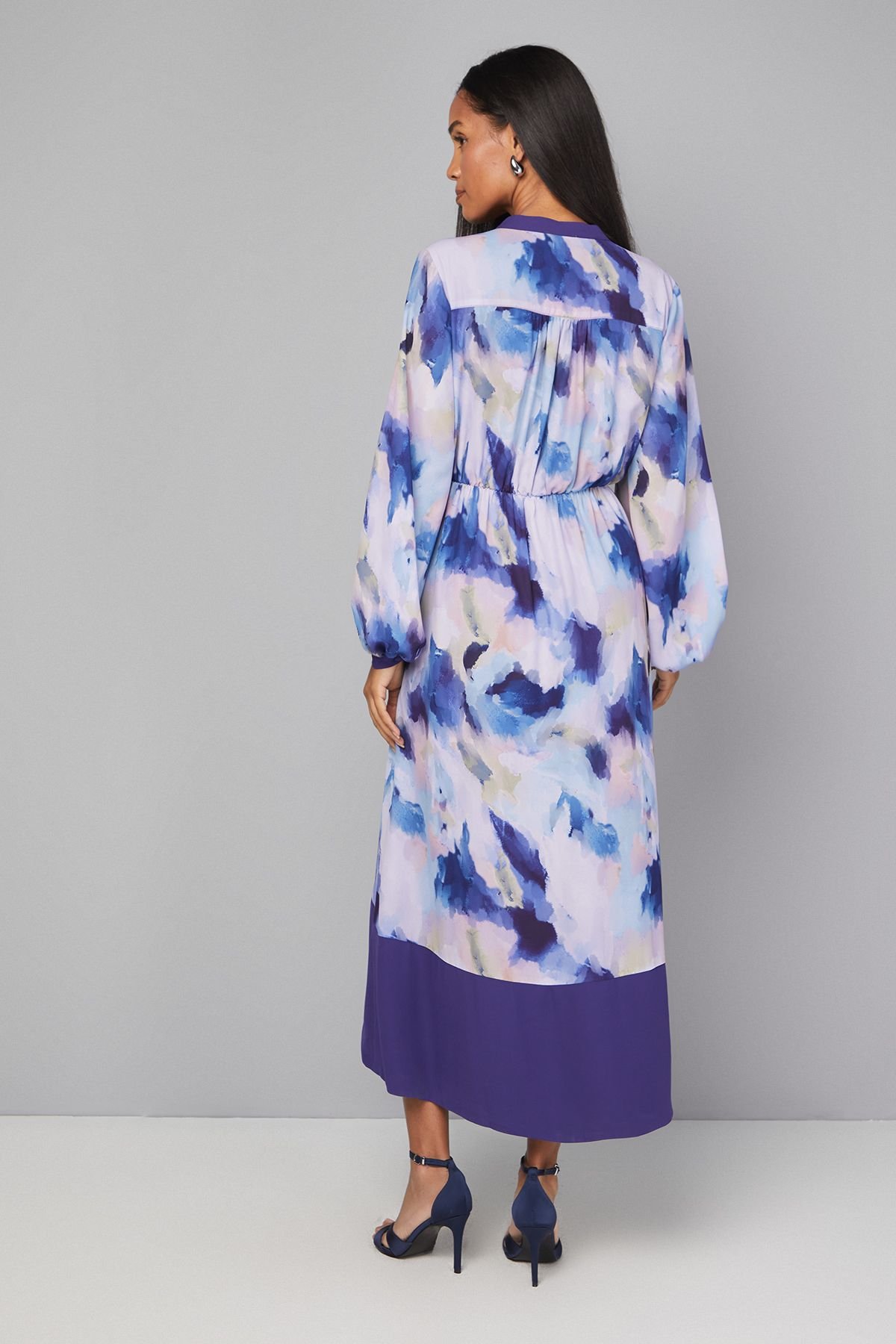 Wallis Wallis Women's Abstract Belted Contrast Midi Dress in Blue - 3