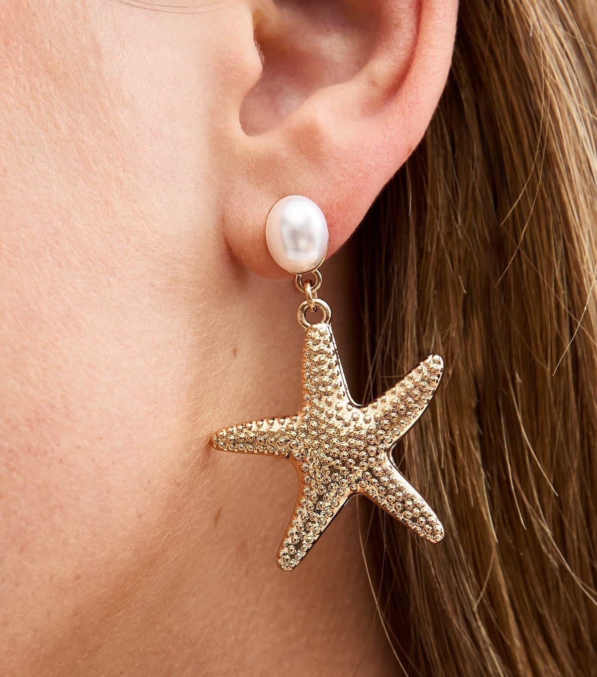 New Look Gold Tone Faux Pearl Starfish Earrings New Look