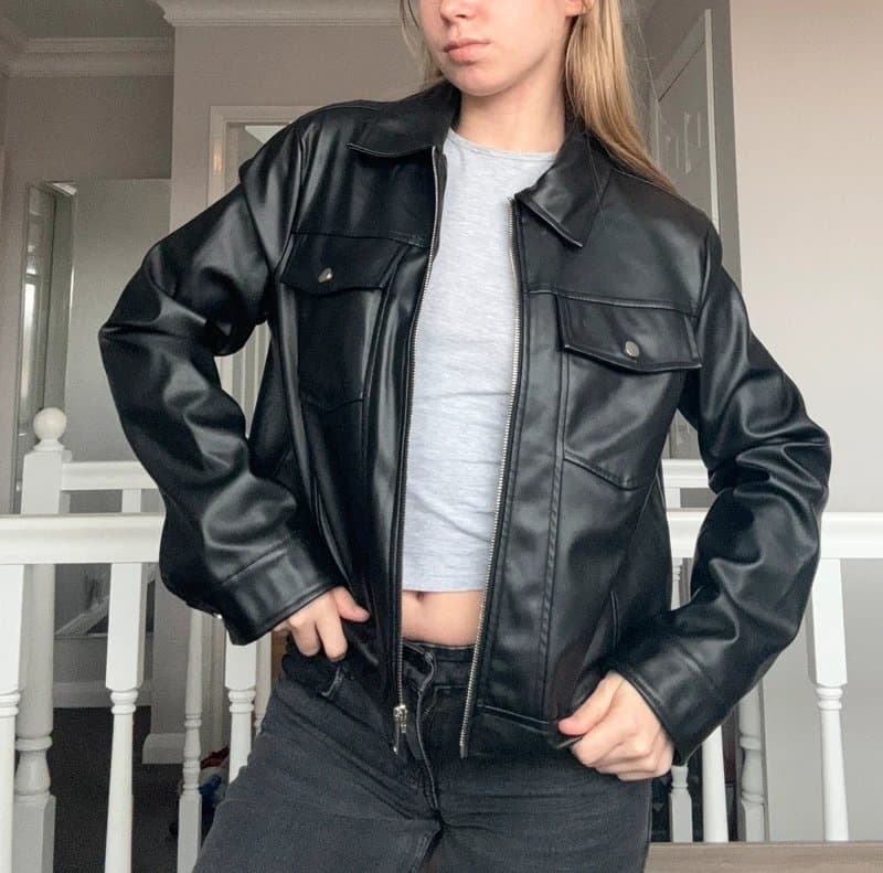 New Look New Look Black Faux Leather Jacket | Minimal Zip Up Oversized Style