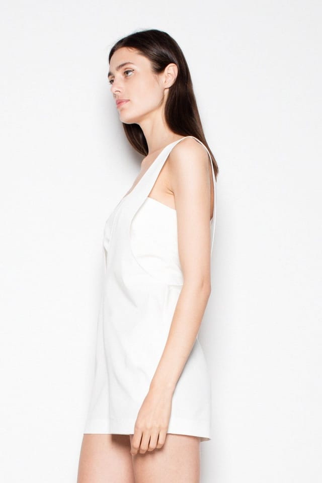 Love Lace Love Lace Women's Elegant Dungarees Top Set with Statement Neckline in White - 2