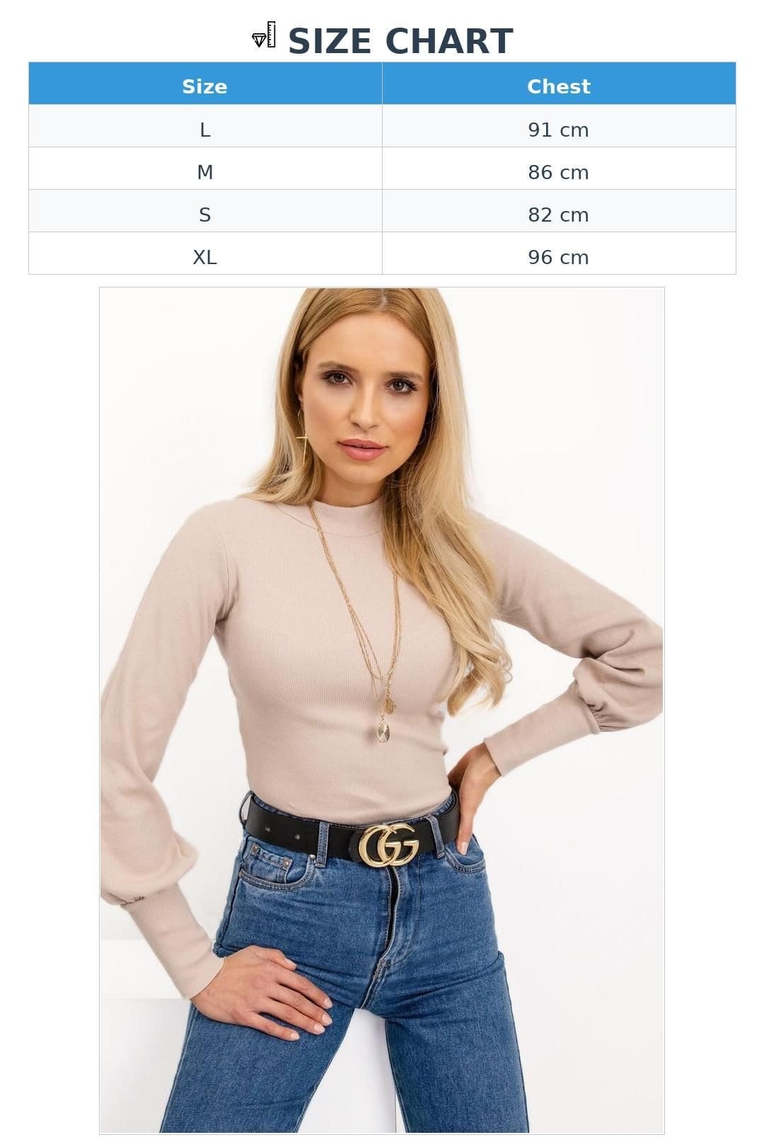Love Lace Love Lace Women's Ribbed Long Sleeve Blouse with Wide Cuffs Style 168202 in Beige - 4
