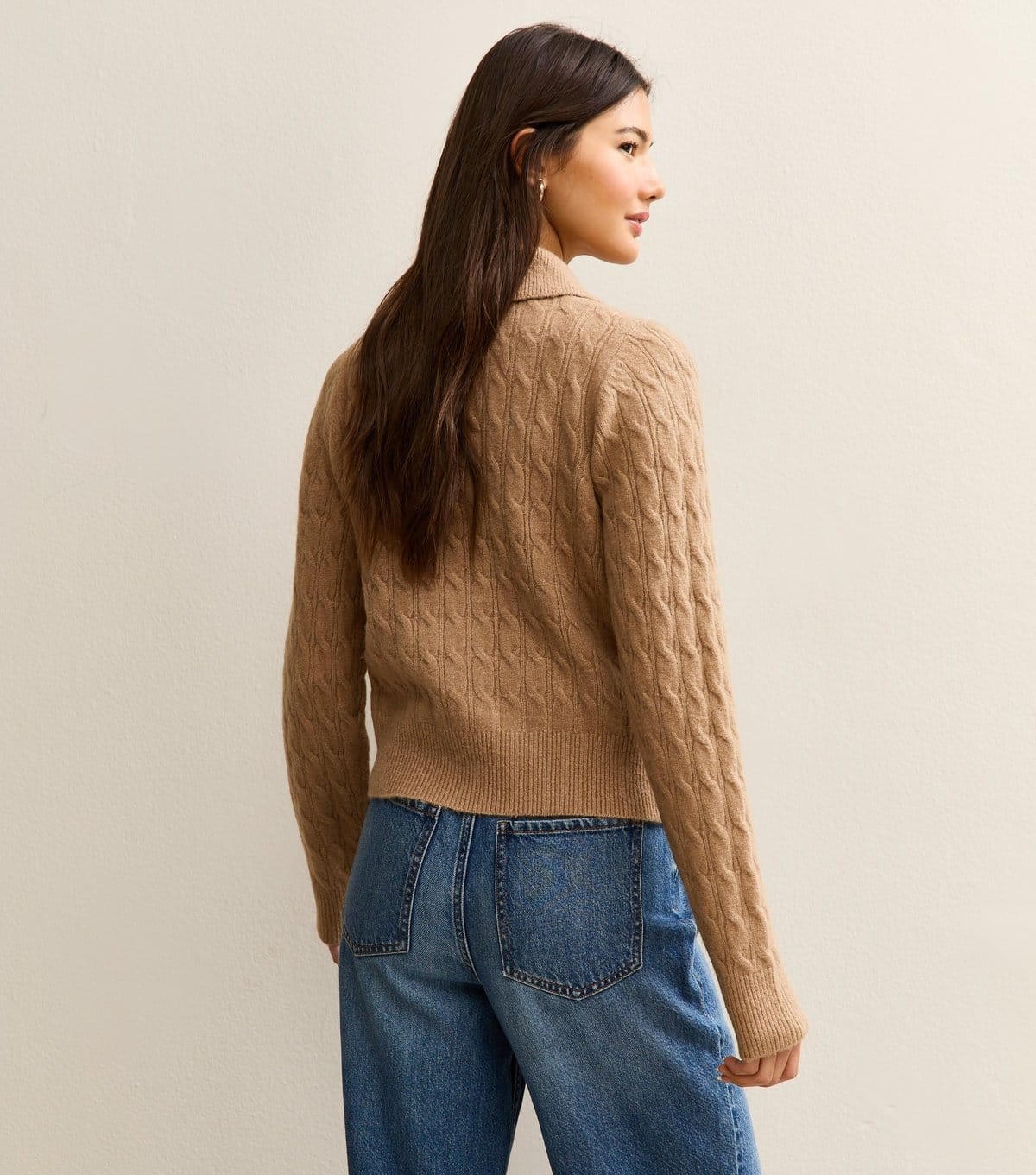 New Look Women's Camel Cable Knit Collared Cardigan New Look - 4