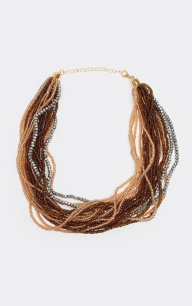 EGO Multi Strap Beaded Detail Chunky Necklace In Brown, Women's Size UK 0 - 2