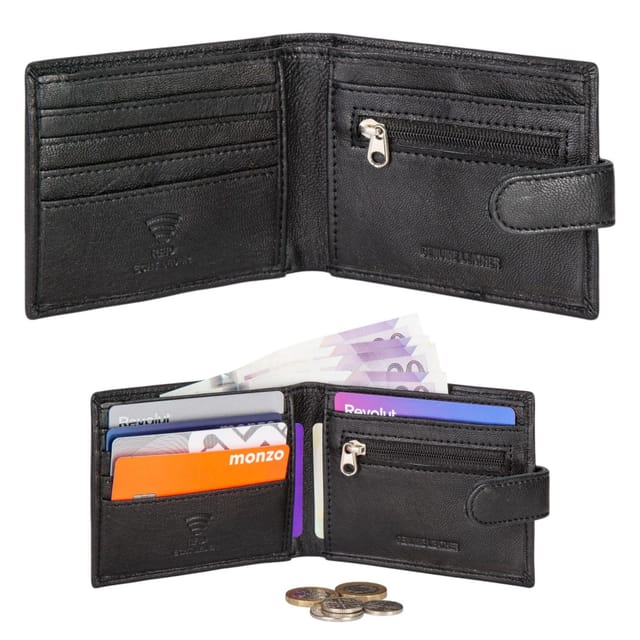 Woodland Leathers Woodland Leathers Men's Men's RFID Leather Wallet with Zip Coin Pocket in Black - 2