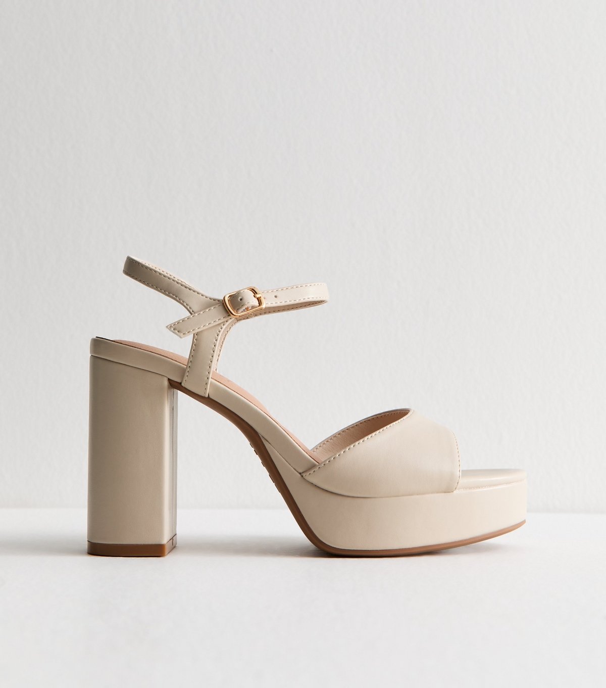 New Look Women's Off White Faux Leather Platform Sole Block Heel Sandals Vegan New Look - 2