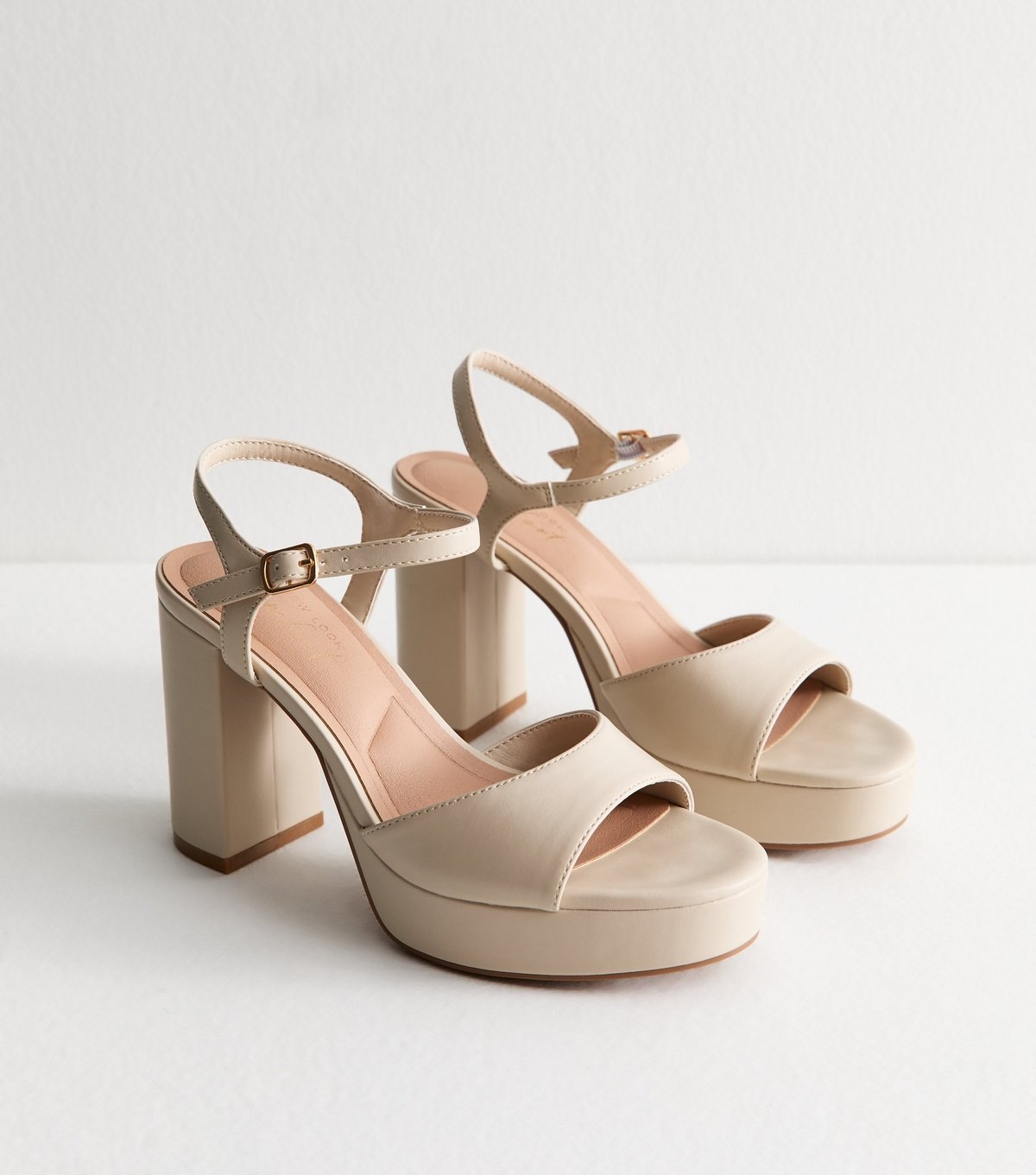 New Look Women's Off White Faux Leather Platform Sole Block Heel Sandals Vegan New Look - 4