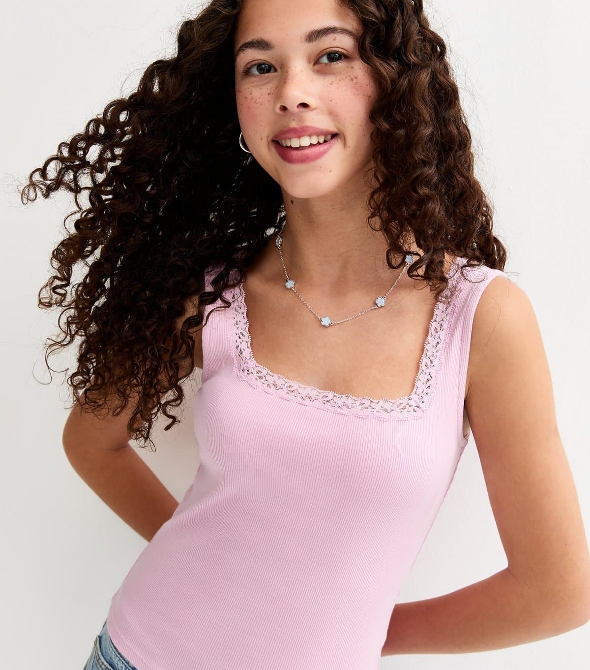 New Look New Look Light Pink Lace Trim Vest Top